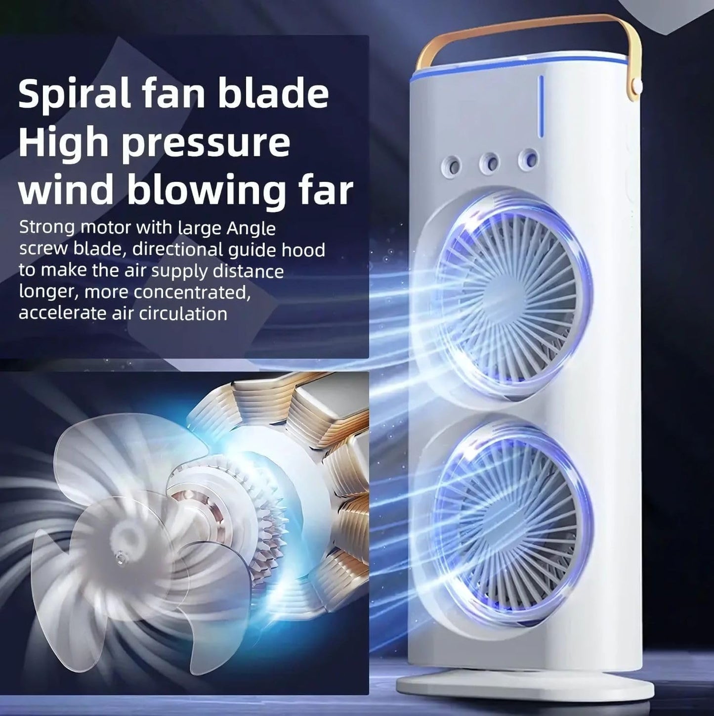 Double Ended Spray Cooler, 2025 New 3 Gears USB Rechargeable Quiet fan with LED Light & Remote Control, 280ml Water Ice Tank, Mini Cooler for Business & Home Use, Energy Saving, Heatstroke Prevention