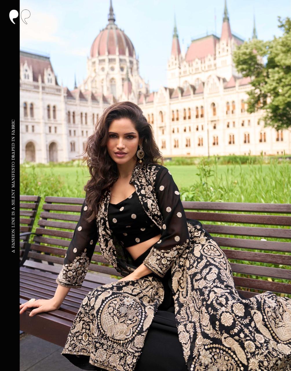 ISHA – Premium Georgette Indo-Western Outfit with Embroidery | Blouse, Palazzo & Shrug Set |