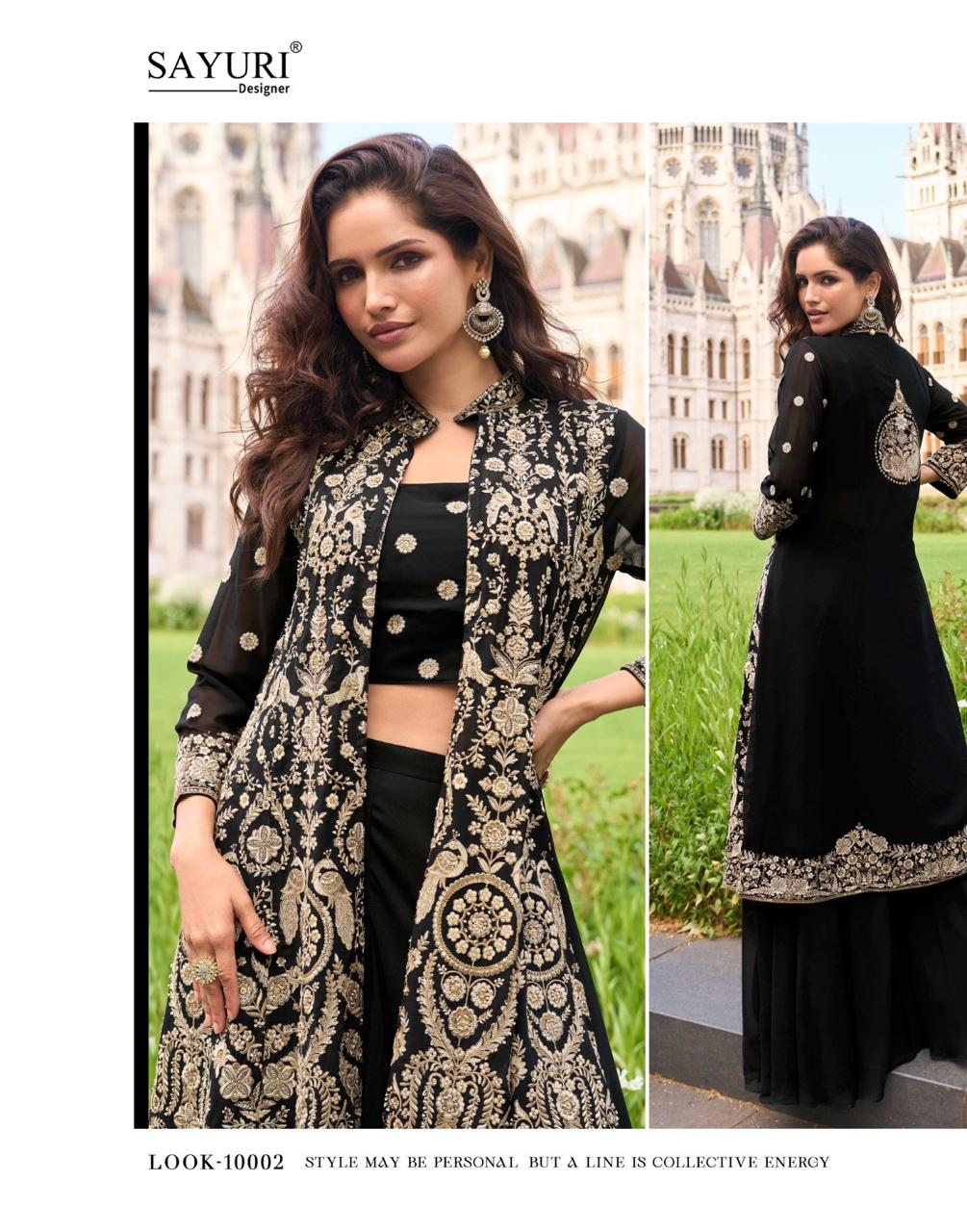 ISHA – Premium Georgette Indo-Western Outfit with Embroidery | Blouse, Palazzo & Shrug Set |
