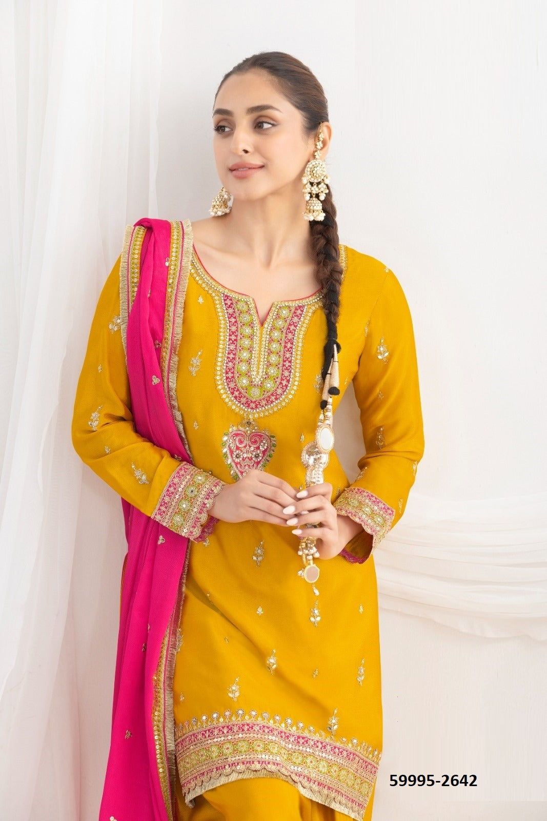 DAUR – Premium Chinon Pant-Bottom Suit with Embroidery | Top, Bottom & Dupatta Set |B (Copy)