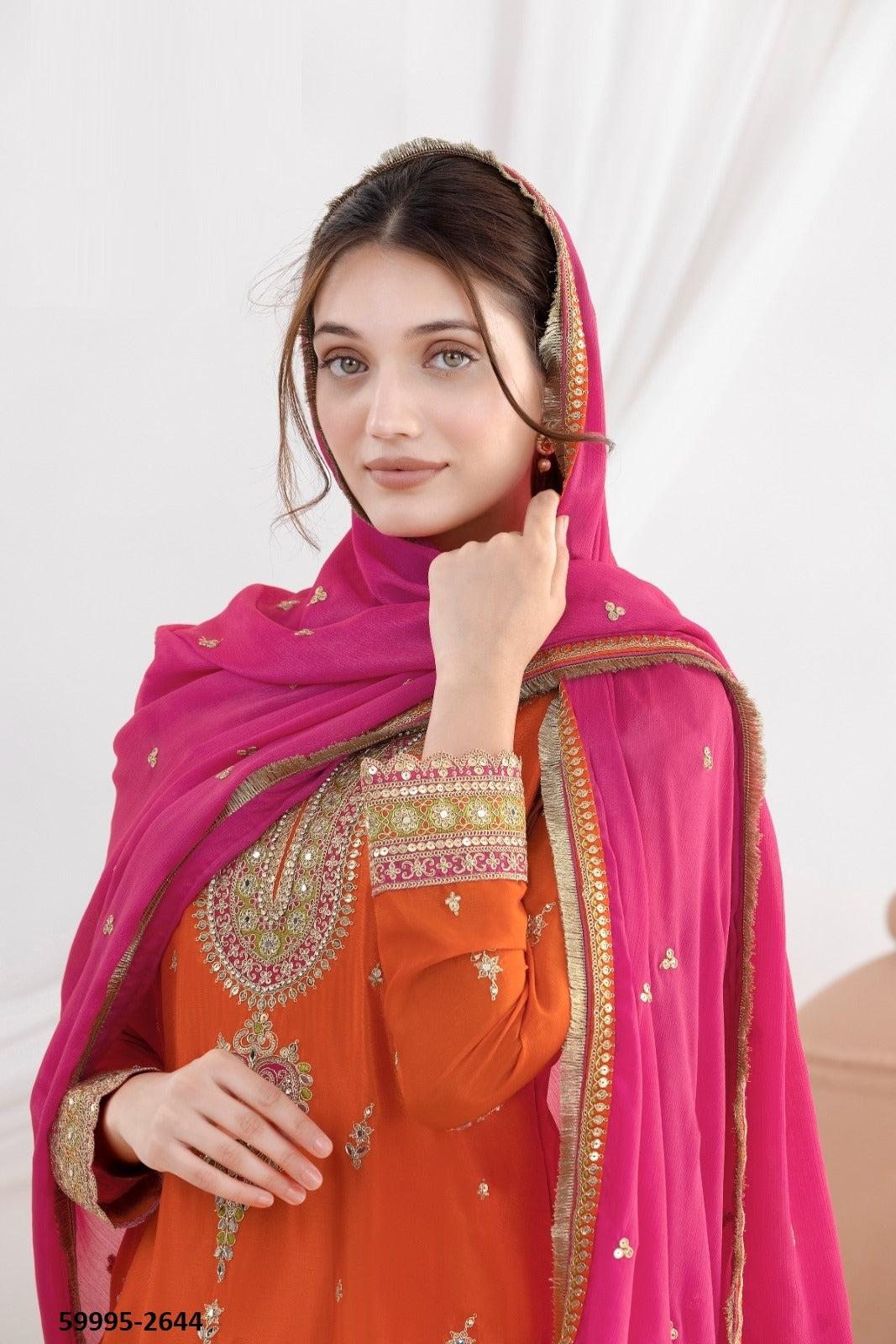 DAUR – Premium Chinon Pant-Bottom Suit with Embroidery | Top, Bottom & Dupatta Set |B