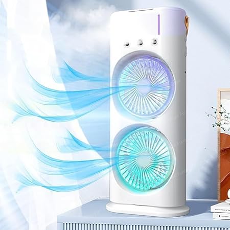 Double Ended Spray Cooler, 2025 New 3 Gears USB Rechargeable Quiet fan with LED Light & Remote Control, 280ml Water Ice Tank, Mini Cooler for Business & Home Use, Energy Saving, Heatstroke Prevention