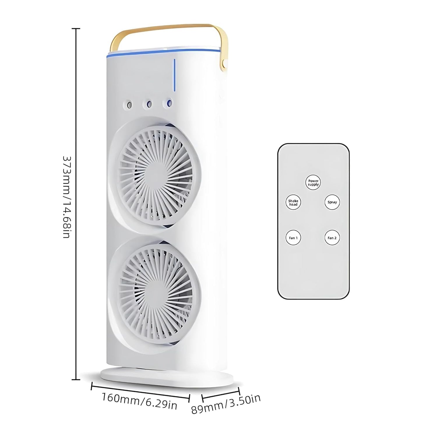Double Ended Spray Cooler, 2025 New 3 Gears USB Rechargeable Quiet fan with LED Light & Remote Control, 280ml Water Ice Tank, Mini Cooler for Business & Home Use, Energy Saving, Heatstroke Prevention