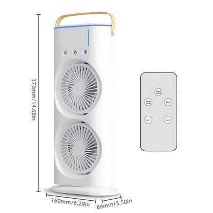 Double Ended Spray Cooler, 2025 New 3 Gears USB Rechargeable Quiet fan with LED Light & Remote Control, 280ml Water Ice Tank, Mini Cooler for Business & Home Use, Energy Saving, Heatstroke Prevention