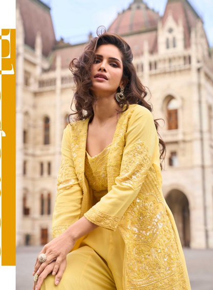 ISHA – Premium Georgette Indo-Western Outfit with Embroidery | Blouse, Palazzo & Shrug Set | B