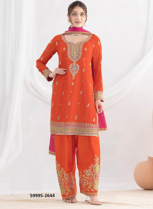 DAUR – Premium Chinon Pant-Bottom Suit with Embroidery | Top, Bottom & Dupatta Set |B