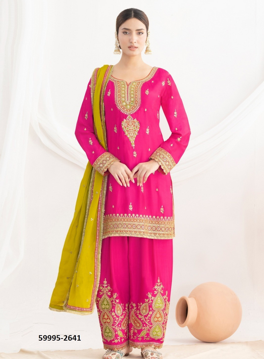 DAUR – Premium Chinon Pant-Bottom Suit with Embroidery | Top, Bottom & Dupatta Set |