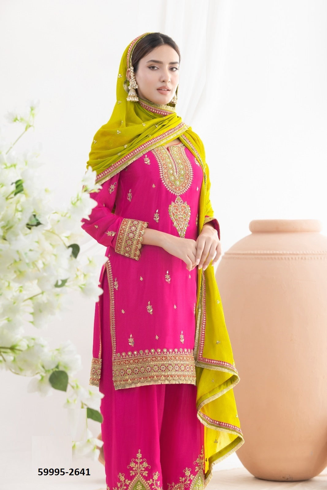 DAUR – Premium Chinon Pant-Bottom Suit with Embroidery | Top, Bottom & Dupatta Set |