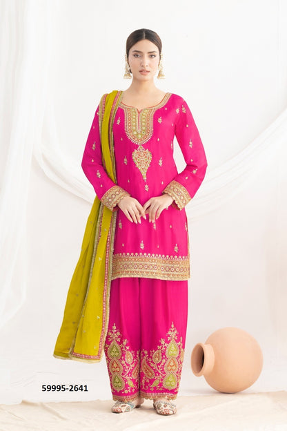 DAUR – Premium Chinon Pant-Bottom Suit with Embroidery | Top, Bottom & Dupatta Set |