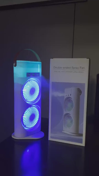 Double Ended Spray Cooler, 2025 New 3 Gears USB Rechargeable Quiet fan with LED Light & Remote Control, 280ml Water Ice Tank, Mini Cooler for Business & Home Use, Energy Saving, Heatstroke Prevention